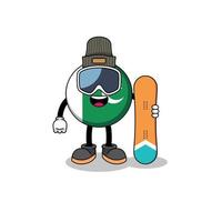 caricatura de la mascota del jugador de snowboard de la bandera de pakistán vector