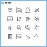 Set of 16 Modern UI Icons Symbols Signs for man accessories food review rate Editable Vector Design Elements