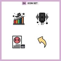Editable Vector Line Pack of 4 Simple Filledline Flat Colors of graph app up mic develop Editable Vector Design Elements