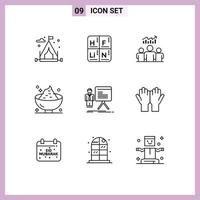 9 User Interface Outline Pack of modern Signs and Symbols of presentation mashed user holiday dinner Editable Vector Design Elements