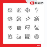 User Interface Pack of 16 Basic Outlines of female map woman location internet of things Editable Vector Design Elements