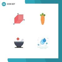 Set of 4 Vector Flat Icons on Grid for box bowl carrot nature water Editable Vector Design Elements