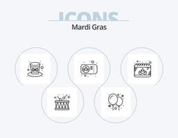 mardi gras line icon pack 5 diseño de iconos. pluma de quinn caligrafía. comer. pluma. tambor vector