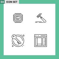 Pack of 4 Modern Filledline Flat Colors Signs and Symbols for Web Print Media such as cpu door hardware tool keys Editable Vector Design Elements