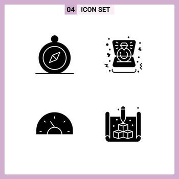 4 concepto de glifo sólido para sitios web móviles y aplicaciones navegar coche corazón boda tablero elementos de diseño vectorial editables vector