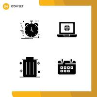 Mobile Interface Solid Glyph Set of 4 Pictograms of product business development world office Editable Vector Design Elements