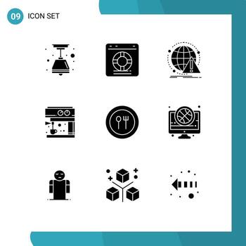 Group of 9 Solid Glyphs Signs and Symbols for fork maker alert machine virus Editable Vector Design Elements