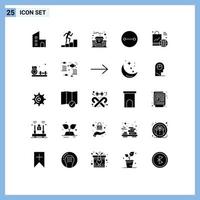 Pack of 25 Modern Solid Glyphs Signs and Symbols for Web Print Media such as iot internet building shopping bag beliefs Editable Vector Design Elements