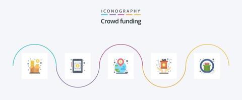 Paquete de 5 iconos planos de crowdfunding que incluye regalo. fondo. financiero. premio. otorgar vector