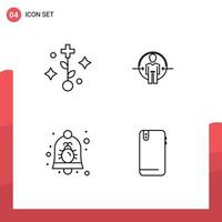 Mobile Interface Line Set of 4 Pictograms of medical alarm man id notification Editable Vector Design Elements