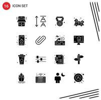 User Interface Pack of 16 Basic Solid Glyphs of smartphone contact award app fire Editable Vector Design Elements