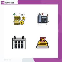 Set of 4 Commercial Filledline Flat Colors pack for cash schedule fax telegram construction Editable Vector Design Elements