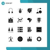 Pack of 16 creative Solid Glyphs of online hardware location gadget connected Editable Vector Design Elements