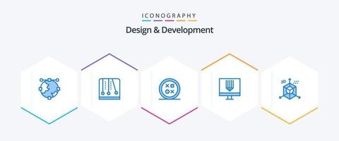 Design and Development 25 Blue icon pack including development. computer. video game. coding. round vector