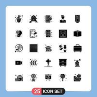 Set of 25 Vector Solid Glyphs on Grid for profile man play human smart phone Editable Vector Design Elements