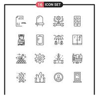 Pictogram Set of 16 Simple Outlines of console technology control phone calculator Editable Vector Design Elements