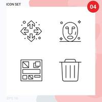 4 Thematic Vector Filledline Flat Colors and Editable Symbols of enlarge delete facial design trash Editable Vector Design Elements