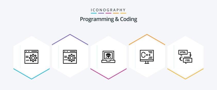 Programming And Coding 25 Line icon pack including development. coding. programming. programming. develop vector