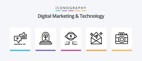 paquete de íconos de línea 5 de marketing digital y tecnología que incluye nuevo. negocio. característica. cerca. junta. diseño de iconos creativos vector