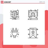 Set of 4 Modern UI Icons Symbols Signs for browser socket calendar real estate bookmark Editable Vector Design Elements