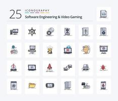 Software Engineering And Video Gaming 25 Line Filled icon pack including hdd. install. games. dvd. install vector