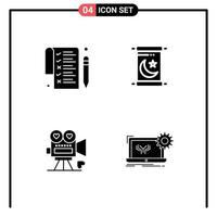 Pack of 4 creative Solid Glyphs of list love ramadan camera blueprint Editable Vector Design Elements