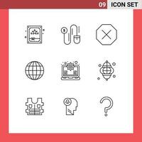 Mobile Interface Outline Set of 9 Pictograms of light support denied setting gear Editable Vector Design Elements