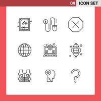 Mobile Interface Outline Set of 9 Pictograms of light support denied setting gear Editable Vector Design Elements