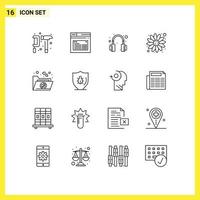 Modern Set of 16 Outlines and symbols such as files sun flower website flower headset Editable Vector Design Elements