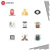 Set of 9 Modern UI Icons Symbols Signs for devices cellphone face arrow process Editable Vector Design Elements