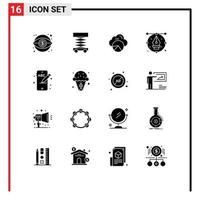 16 Thematic Vector Solid Glyphs and Editable Symbols of pencil drawing structure design cloud scince Editable Vector Design Elements