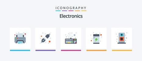 Paquete de 5 iconos planos de electrónica que incluye. vocero. hardware. altoparlante. dispositivo. diseño de iconos creativos vector