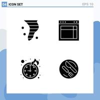 Set of 4 Vector Solid Glyphs on Grid for air website weather layout time Editable Vector Design Elements