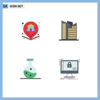 Set of 4 Vector Flat Icons on Grid for location science home skyscraper protection Editable Vector Design Elements