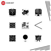 Group of 9 Solid Glyphs Signs and Symbols for material electricity cross connection web Editable Vector Design Elements