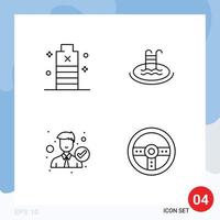 Mobile Interface Line Set of 4 Pictograms of battery accept low pool man Editable Vector Design Elements
