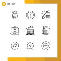 Set of 9 Modern UI Icons Symbols Signs for education library chemistry estate home Editable Vector Design Elements