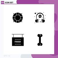 Mobile Interface Solid Glyph Set of 4 Pictograms of beach finish bubble headphone sports Editable Vector Design Elements