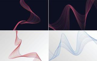 Set of 4 vector backgrounds featuring geometric wave patterns and abstract lines