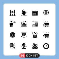 16 Thematic Vector Solid Glyphs and Editable Symbols of target dart idea web security programming Editable Vector Design Elements