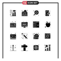 Mobile Interface Solid Glyph Set of 16 Pictograms of youtube marketing cooking statistical finance Editable Vector Design Elements