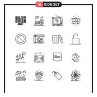 Group of 16 Outlines Signs and Symbols for solution labyrinth public box television Editable Vector Design Elements