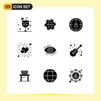 9 Creative Icons Modern Signs and Symbols of eye heart logo brightness user Editable Vector Design Elements