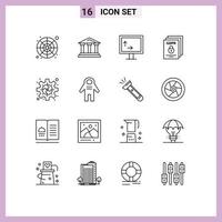 Group of 16 Modern Outlines Set for secure padlock court gdpr width Editable Vector Design Elements