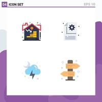 Pack of 4 Modern Flat Icons Signs and Symbols for Web Print Media such as estate lightning asset gear storm Editable Vector Design Elements