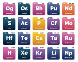 diseño de paquete de iconos de 20 tablas preiodicas de los elementos vector