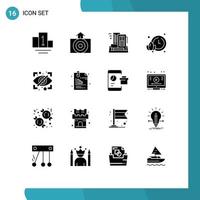 Group of 16 Solid Glyphs Signs and Symbols for security eye city block time Editable Vector Design Elements