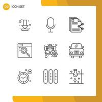 Group of 9 Modern Outlines Set for cog web files search browser Editable Vector Design Elements