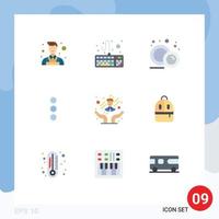 Set of 9 Modern UI Icons Symbols Signs for backbag employee care food plate customer care ui Editable Vector Design Elements