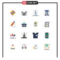 16 Universal Flat Color Signs Symbols of pencil brush down sharpener education Editable Pack of Creative Vector Design Elements